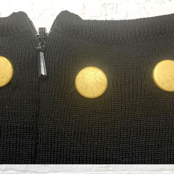 Nina Patrick Sweater Dress L Wool Blend Gold Snap Detail Black Vintage - Picture 7 of 13